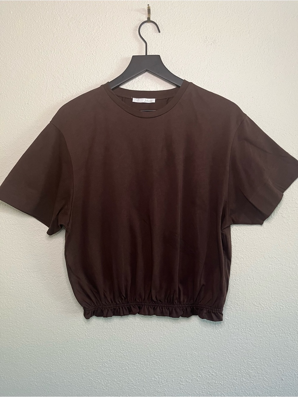 Zara Women’s Brown Short Sleeve Elastic-Hem Top Size L